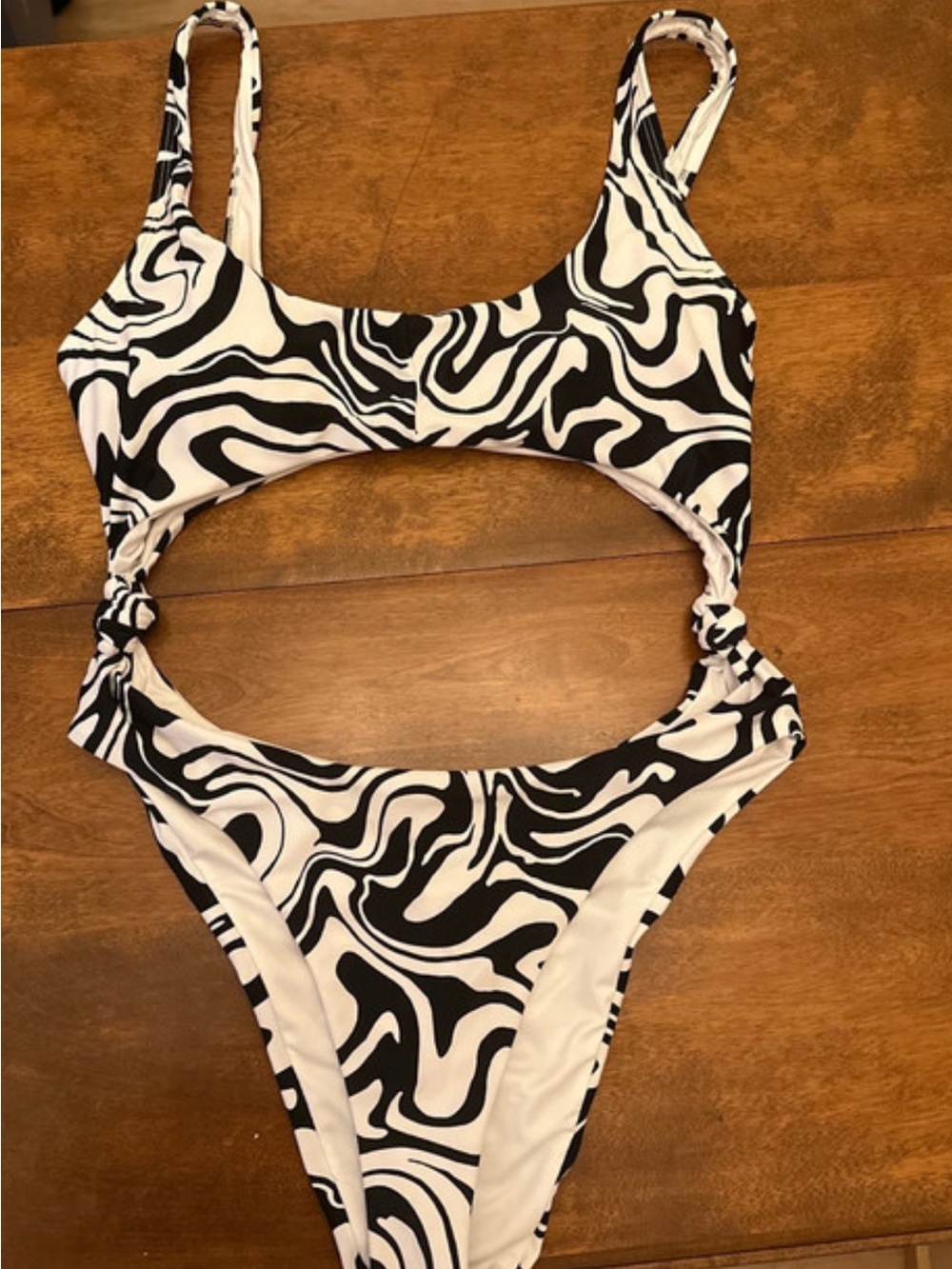 Forever 21 Black & White Swirl Cutout One-Piece Swimwear